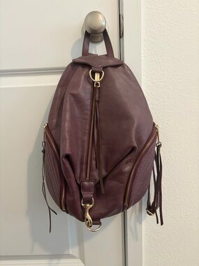 Rebecca Minkoff Julian Leather Backpack with Gold Hardware in Burgundy/Wine